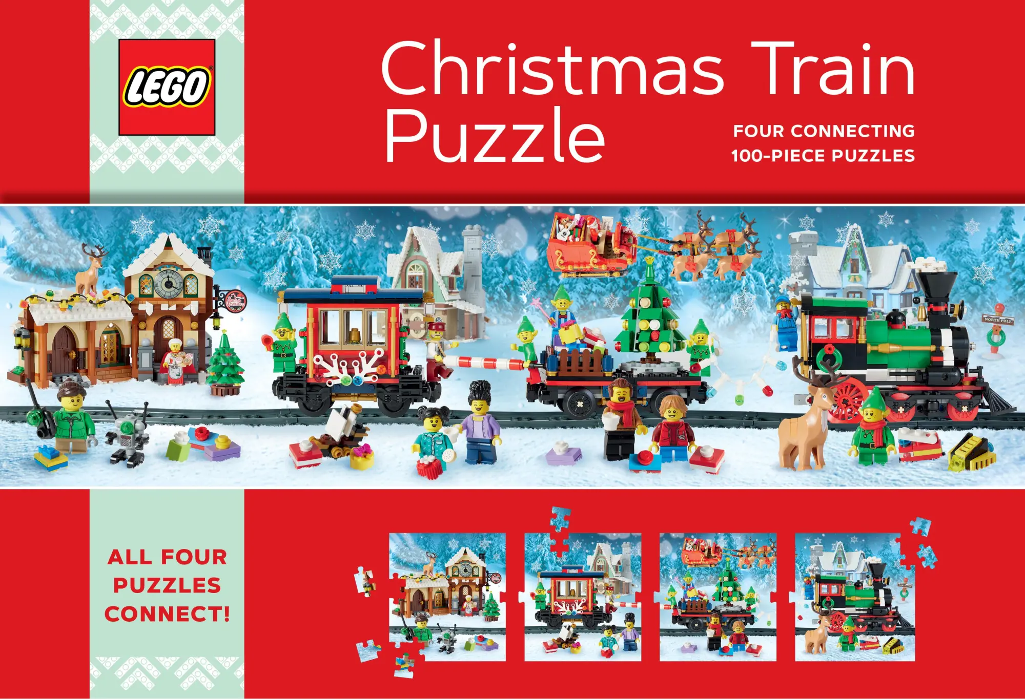 Cover: 9781797221335 | Lego Christmas Train Puzzle | Four Connecting 100-Piece Puzzles | Lego