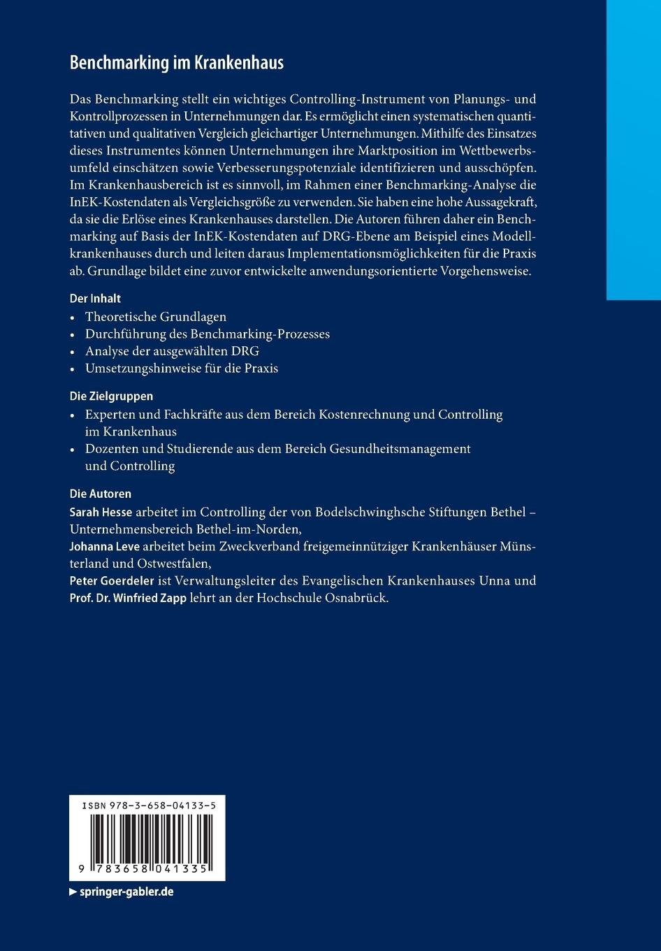 Rückseite: 9783658041335 | Benchmarking im Krankenhaus | Sarah Hesse (u. a.) | Taschenbuch | xiv