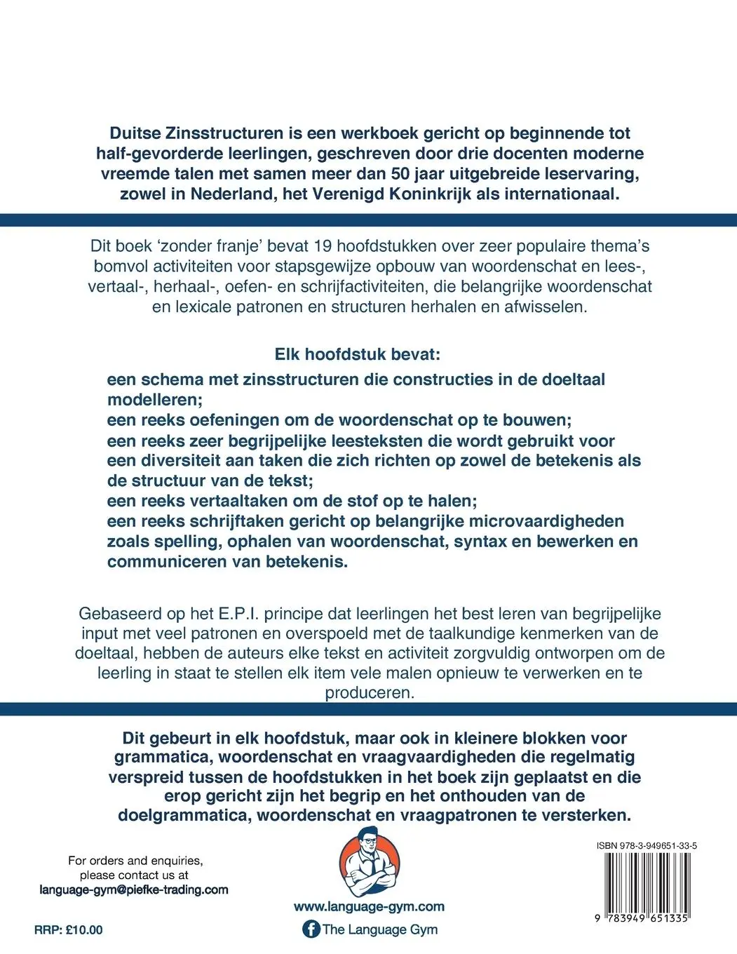 Rückseite: 9783949651335 | DUITSE ZINSSTRUCTUREN - Beginner tot Halfgevorderde - Antwoordenboek