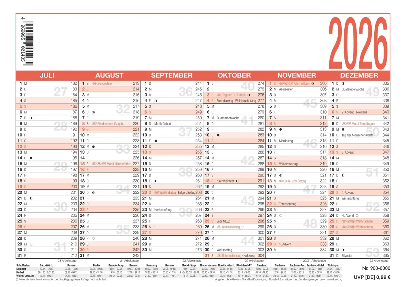 Bild: 4069095001435 | Zettler Arbeitstagekalender A6 2026 - Bürokalender kompakt 15 × 11...