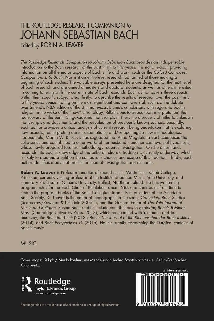 Rückseite: 9780367581435 | The Routledge Research Companion to Johann Sebastian Bach | Leaver