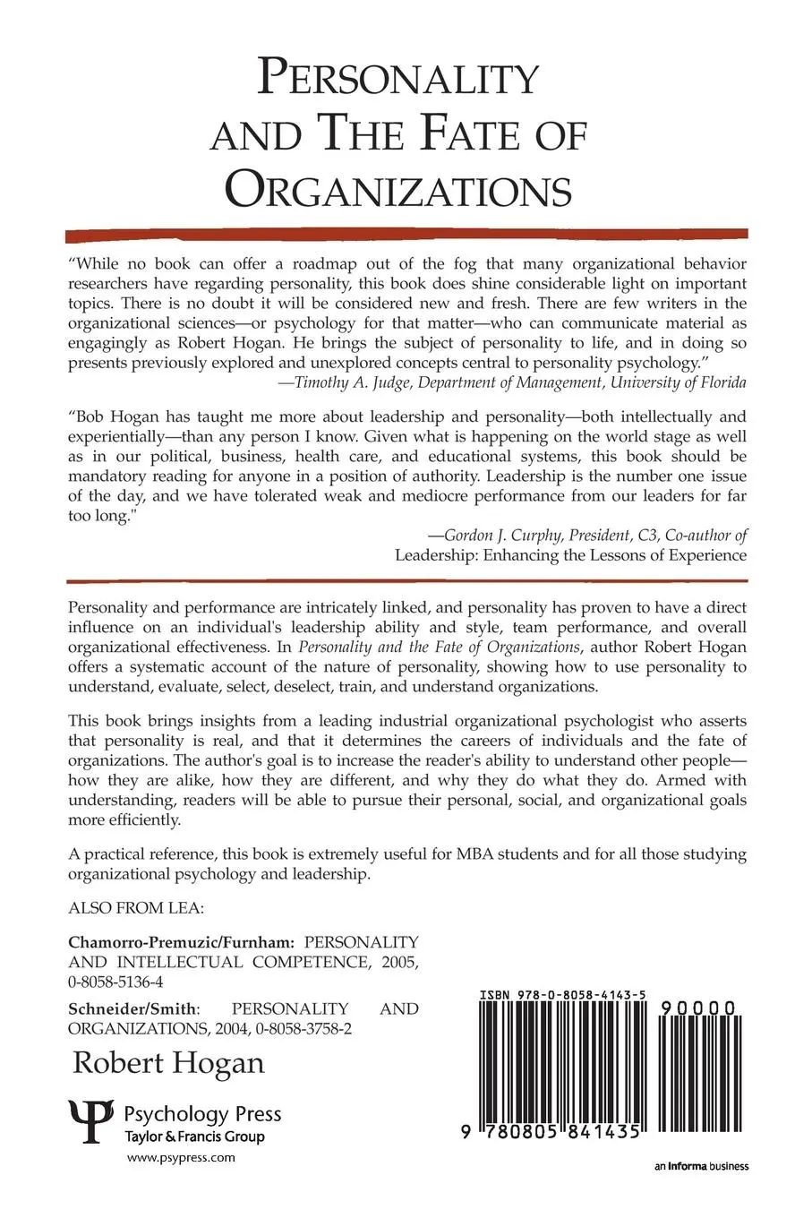 Rückseite: 9780805841435 | Personality and the Fate of Organizations | Robert Hogan | Taschenbuch