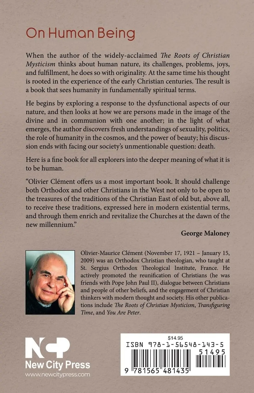 Rückseite: 9781565481435 | On Human Being | A Spiritual Anthropology | Olivier Clement | Buch