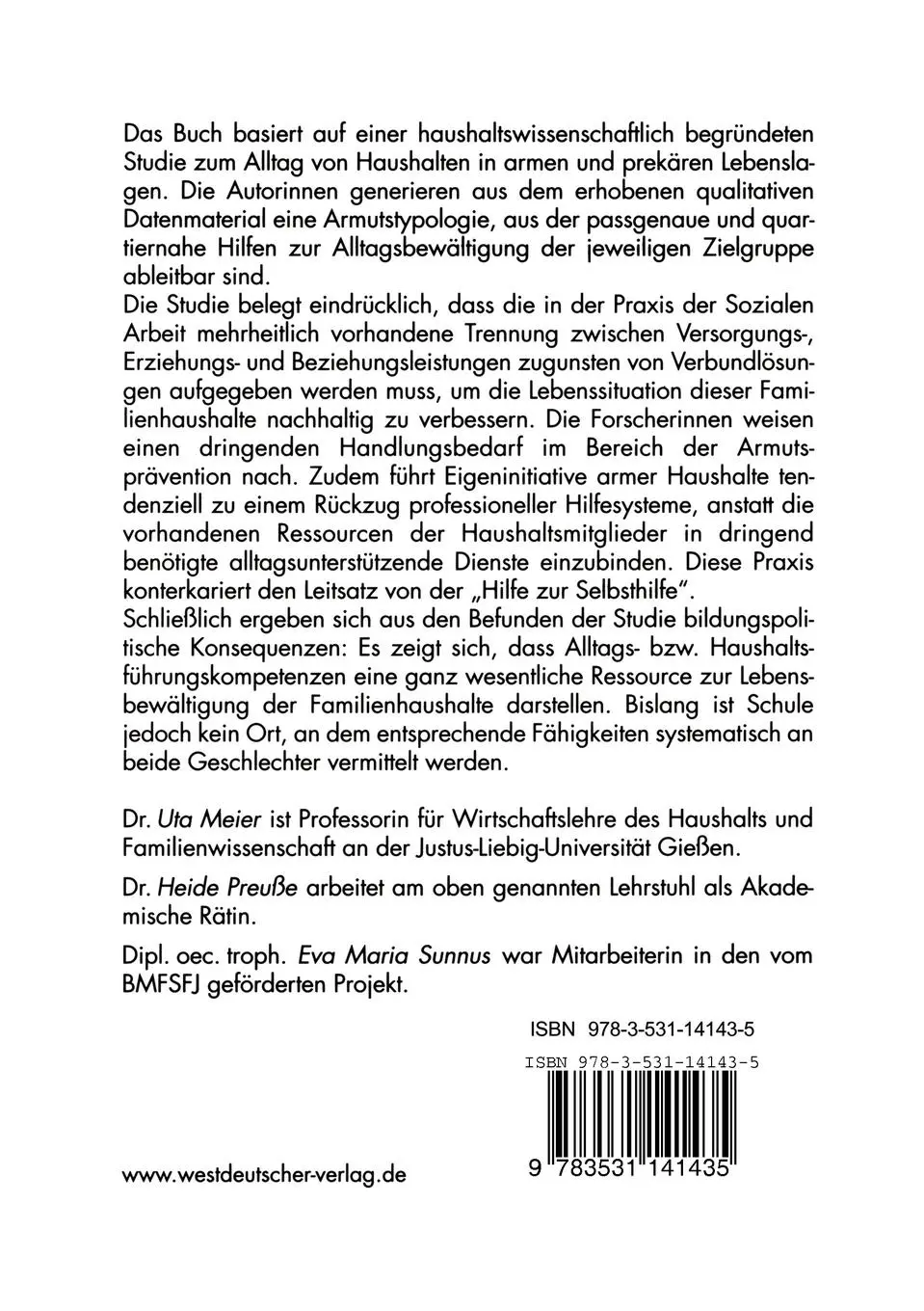 Rückseite: 9783531141435 | Steckbriefe von Armut | Haushalte in prekären Lebenslagen | Buch