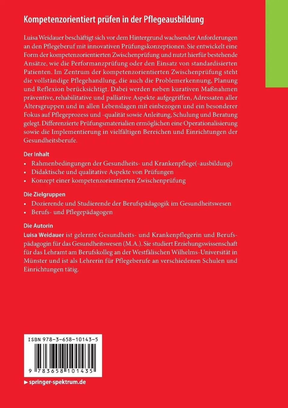 Rückseite: 9783658101435 | Kompetenzorientiert prüfen in der Pflegeausbildung | Luisa Weidauer