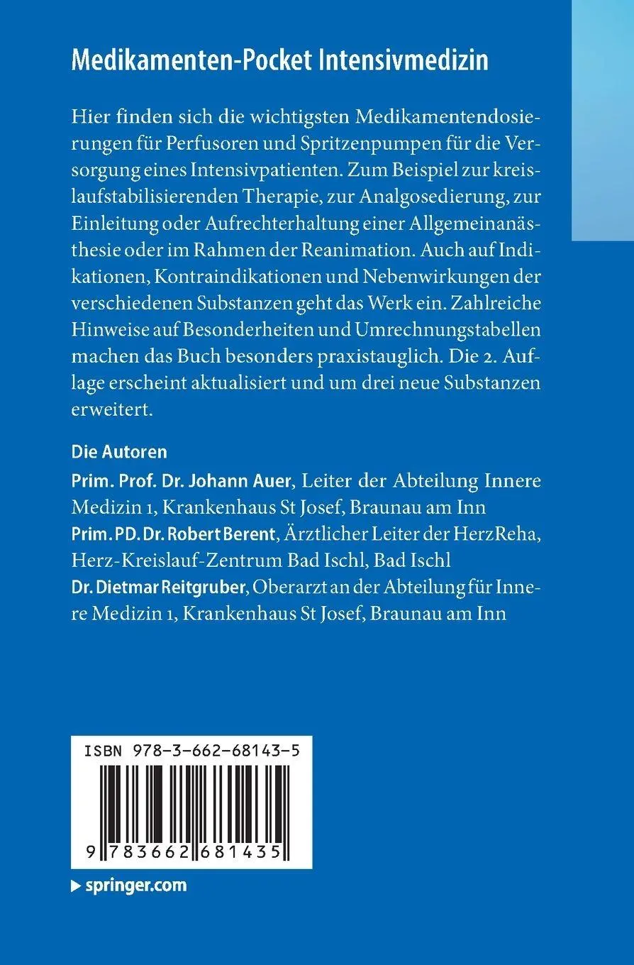 Rückseite: 9783662681435 | Medikamenten-Pocket Intensivmedizin | Perfusoren und Spritzenpumpen