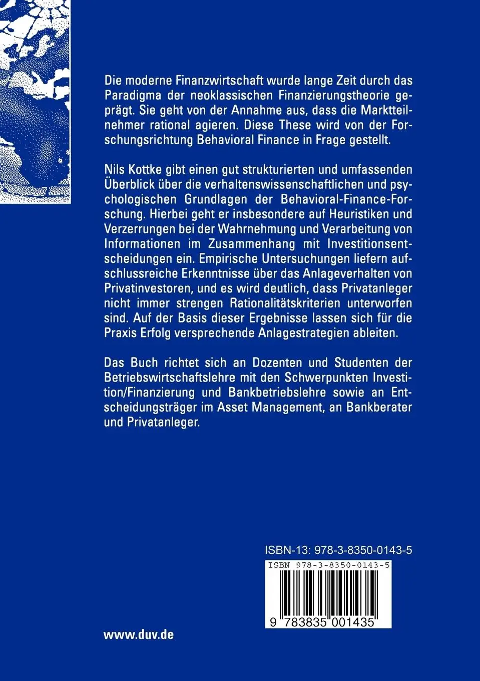 Rückseite: 9783835001435 | Entscheidungs- und Anlageverhalten von Privatinvestoren | Nils Kottke