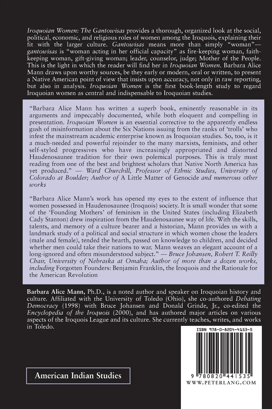 Rückseite: 9780820441535 | Iroquoian Women | The Gantowisas | Barbara Alice Mann | Taschenbuch