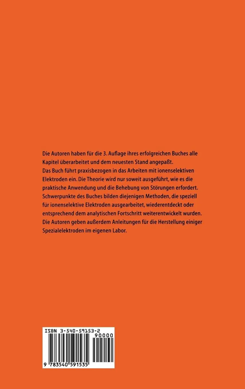 Rückseite: 9783540591535 | Das Arbeiten mit ionenselektiven Elektroden | Helmuth Galster (u. a.)