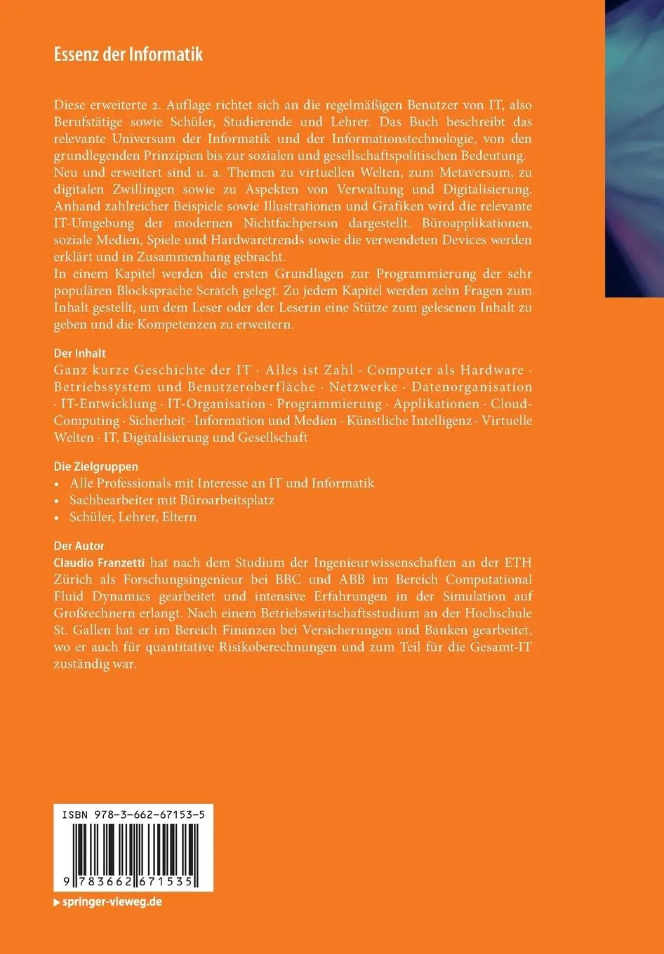 Rückseite: 9783662671535 | Essenz der Informatik | Was Benutzer alles wissen sollten | Franzetti