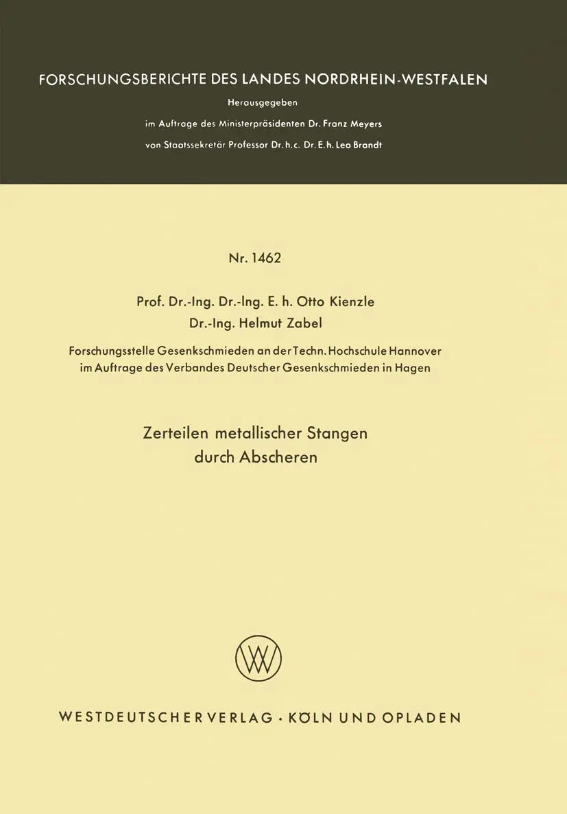 Cover: 9783663041535 | Zerteilen metallischer Stangen durch Abscheren | Otto Kienzle | Buch