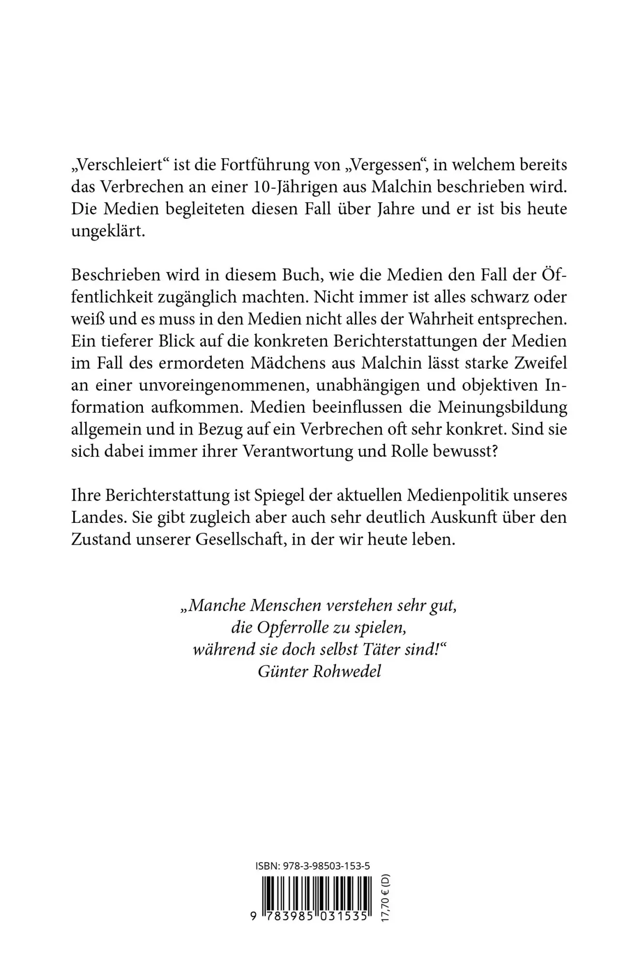 Rückseite: 9783985031535 | VERSCHLEIERT | Medien und Verbrechensbekämpfung | Günter Rohwedel