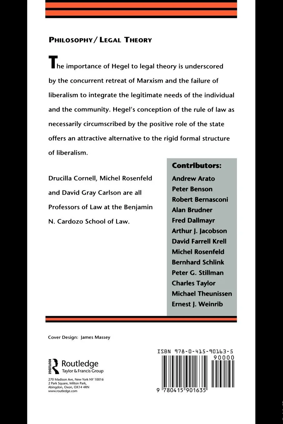 Rückseite: 9780415901635 | Hegel and Legal Theory | Drucilla Cornell (u. a.) | Taschenbuch | 1991