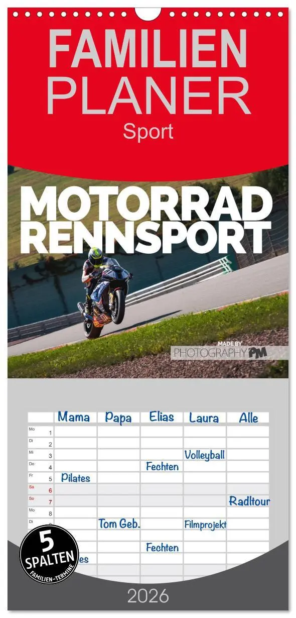 Cover: 9783516511635 | Familienplaner 2026 - Motorrad Rennsport mit 5 Spalten...