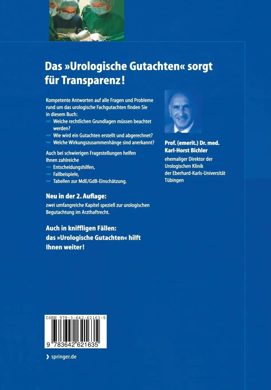 Rückseite: 9783642621635 | Das urologische Gutachten | Karl-Horst Bichler | Taschenbuch | xviii