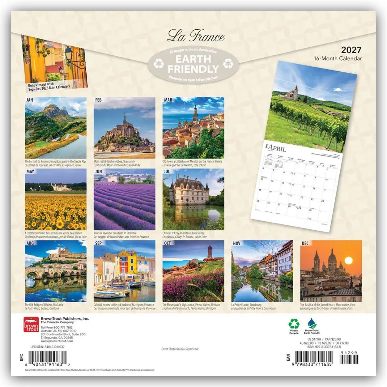 Rückseite: 9798330711635 | France - Frankreich 2027 - 16-Monatskalender | Browntrout Publishers