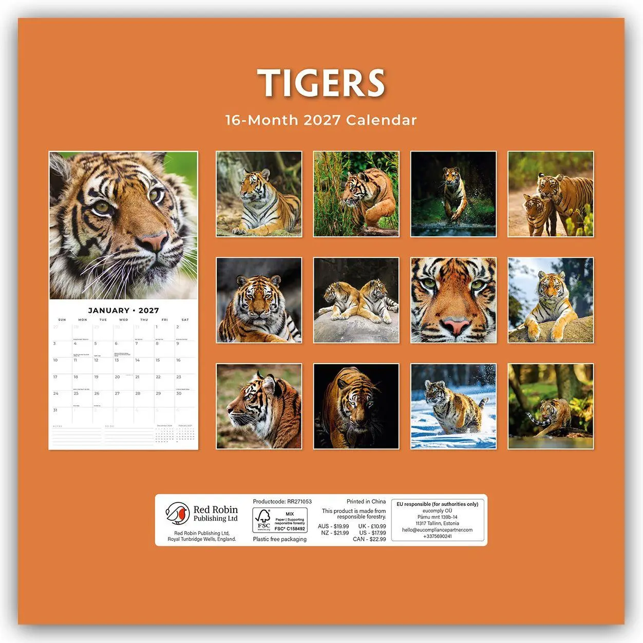 Rückseite: 9781837011735 | Tigers - Tiger 2027 - 16-Monatskalender | Robin Red | Kalender | 28 S.