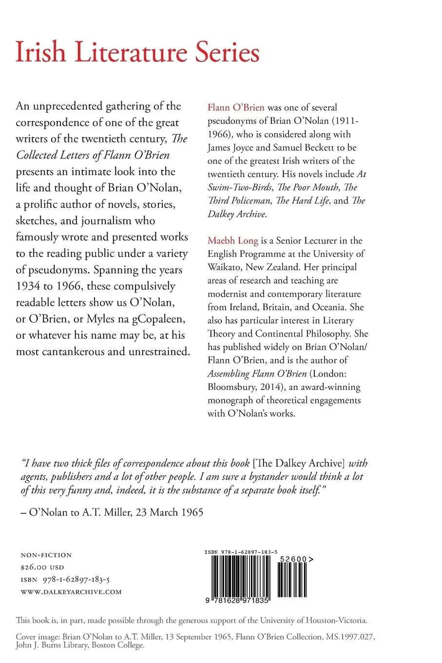 Rückseite: 9781628971835 | The Collected Letters of Flann O'Brien | Flann O'Brien | Taschenbuch