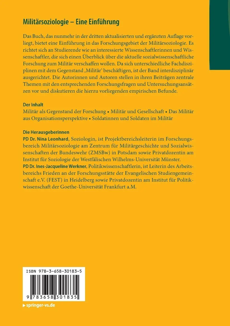 Rückseite: 9783658301835 | Militärsoziologie - Eine Einführung | Ines-Jacqueline Werkner (u. a.)
