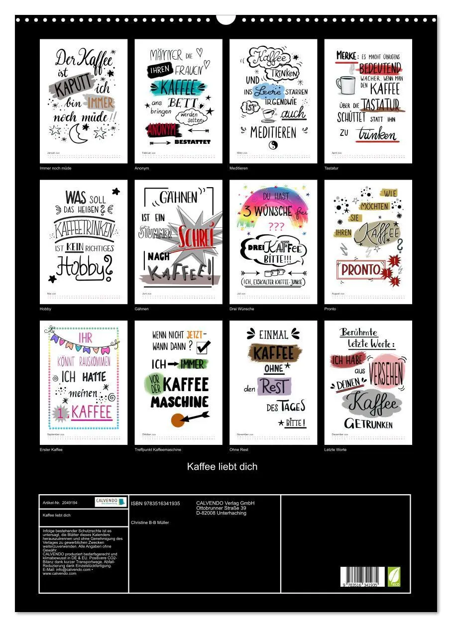 Bild: 9783516341935 | Kaffee liebt dich (Wandkalender 2026 DIN A2 hoch), CALVENDO...