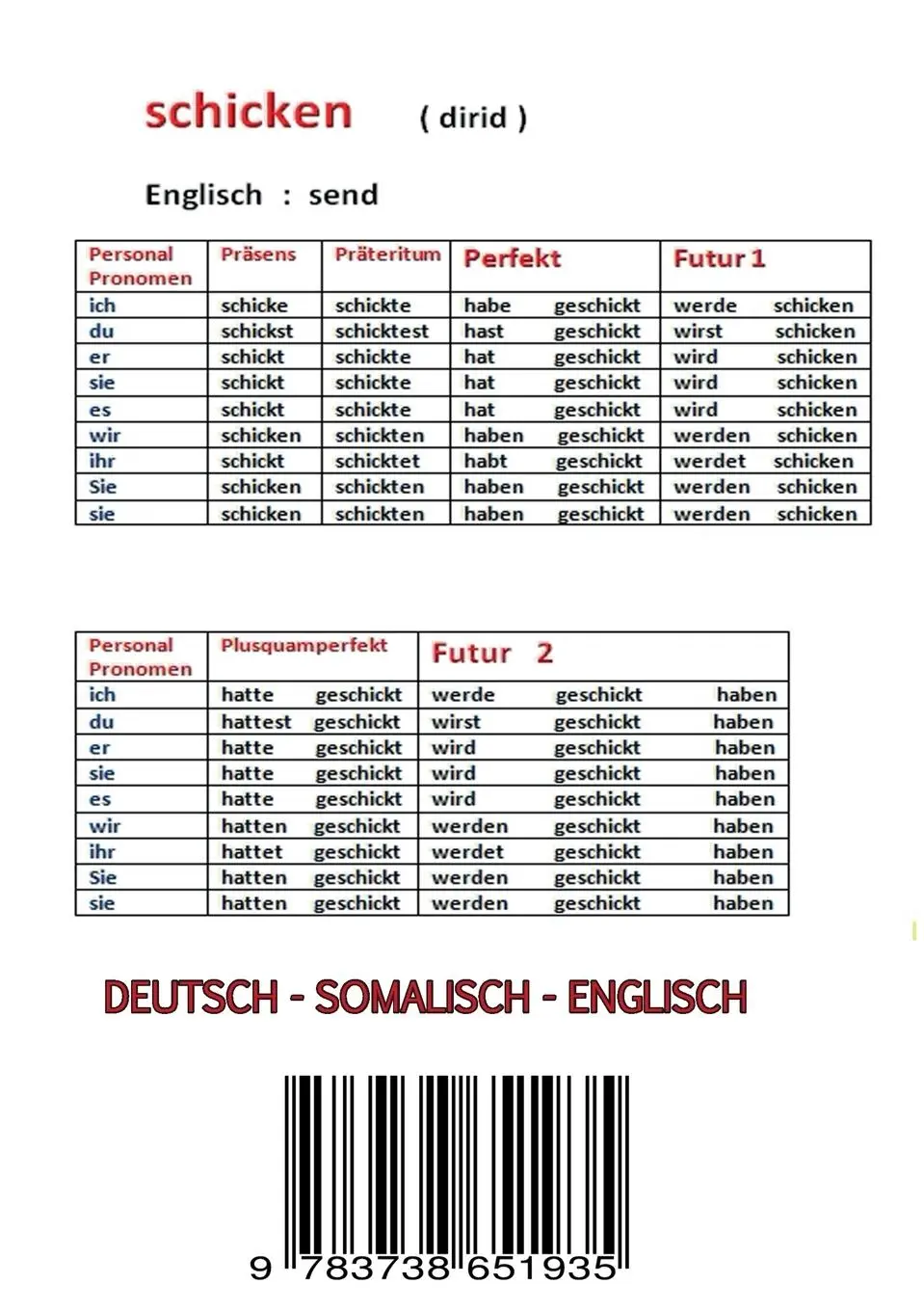 Rückseite: 9783738651935 | 98 DEUTSCHE VERBEN MIT PRÄSENS ,PRÄTERITUM .... | Colaad Mohamed
