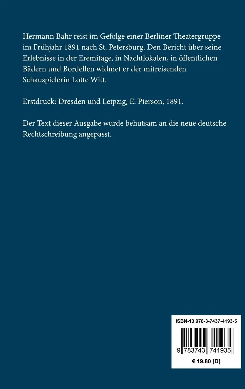 Rückseite: 9783743741935 | Russische Reise | Hermann Bahr | Buch | HC runder Rücken kaschiert