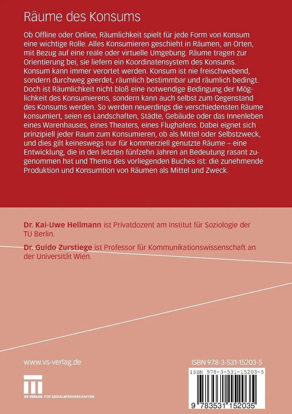 Rückseite: 9783531152035 | Räume des Konsums | Guido Zurstiege (u. a.) | Taschenbuch | 204 S.