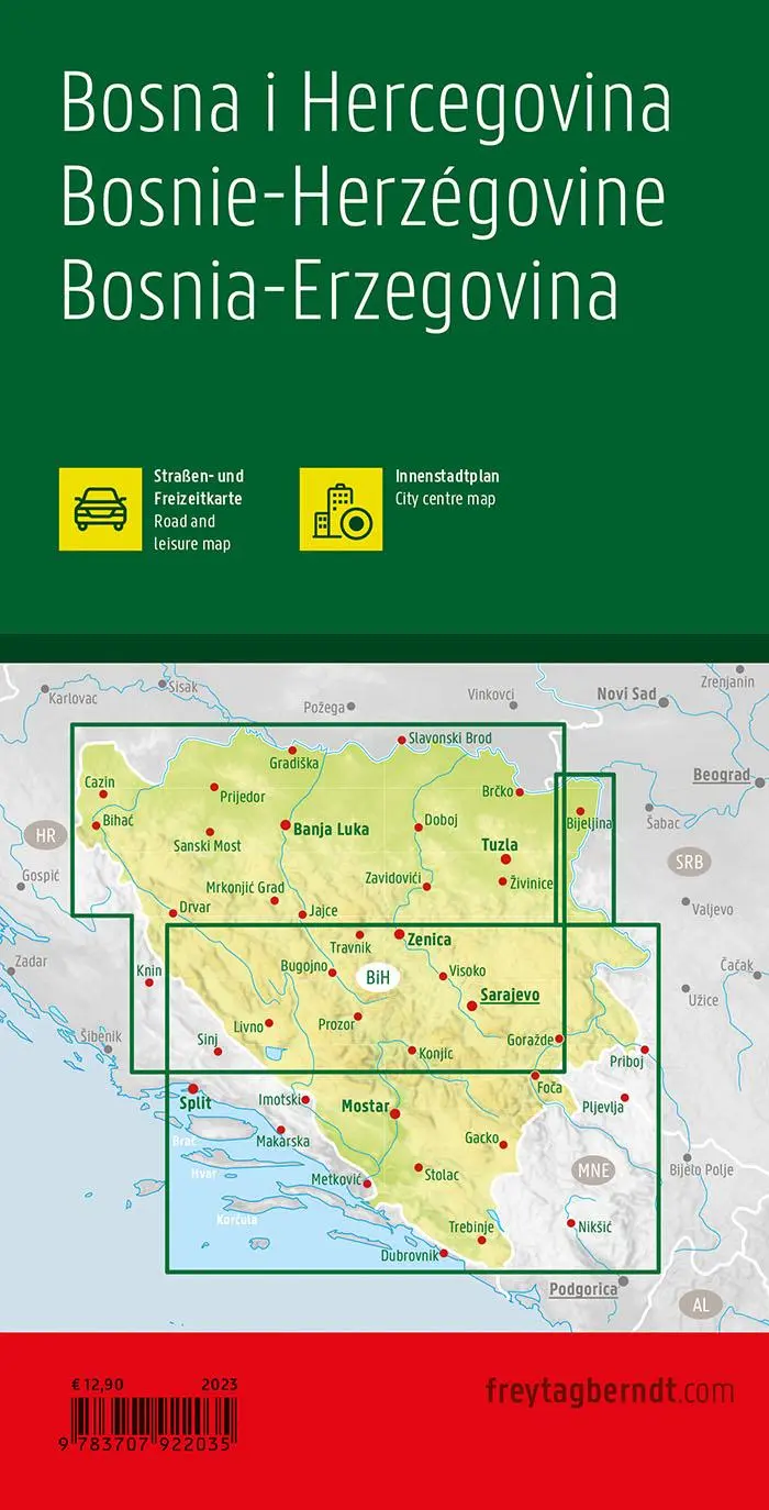 Rückseite: 9783707922035 | Bosnien-Herzegowina, Straßen- und Freizeitkarte 1:200.000, freytag...