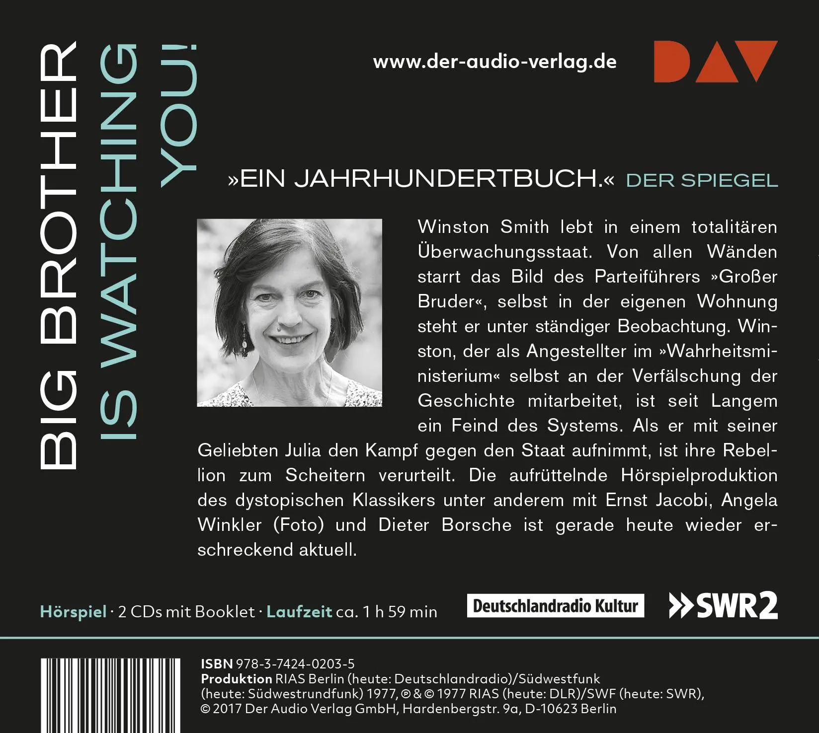 Rückseite: 9783742402035 | 1984 | Hörspiel mit Ernst Jacobi, Angela Winkler u.v.a. | Orwell | CD