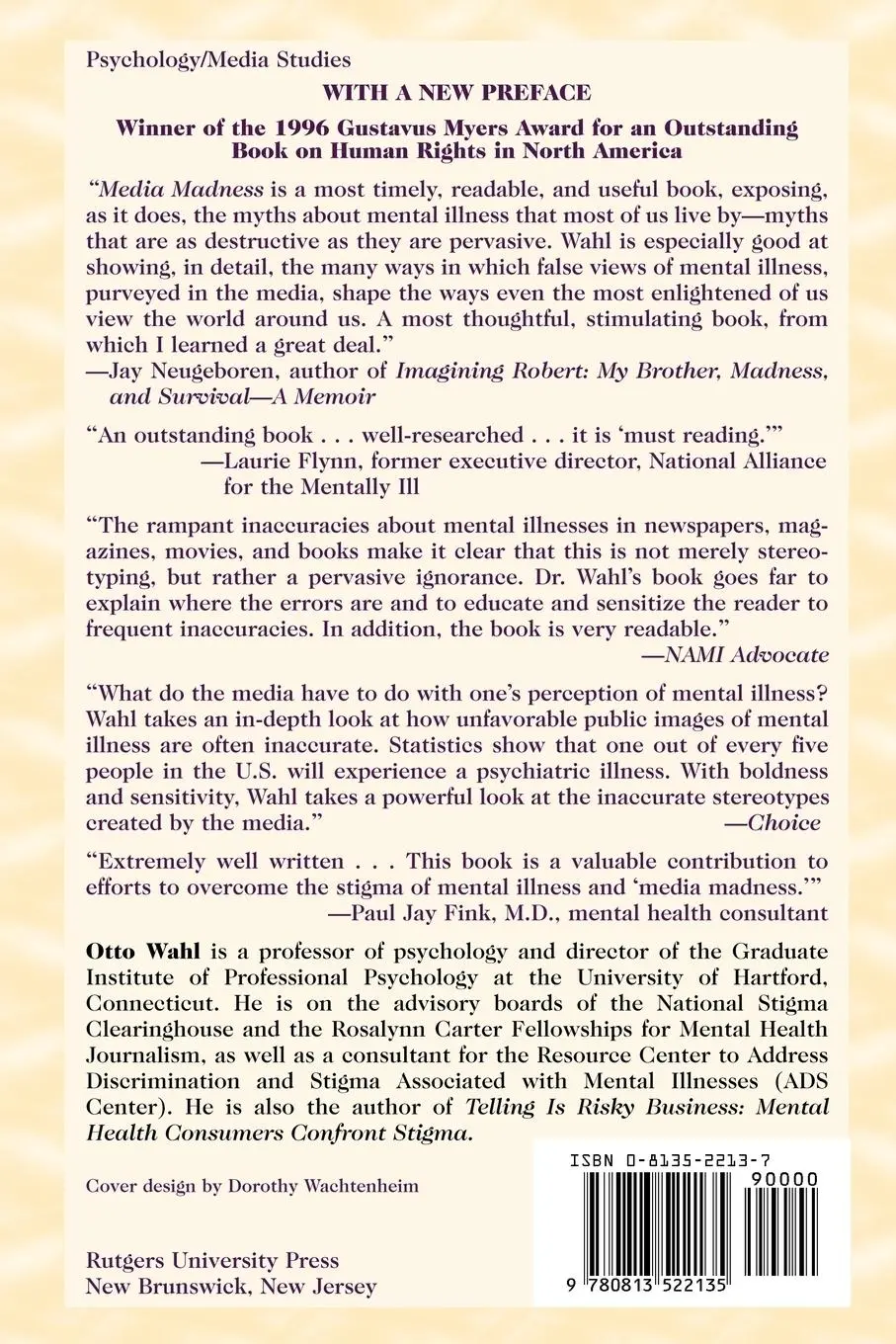 Rückseite: 9780813522135 | Media Madness | Public Images of Mental Illness | Otto F Wahl | Buch