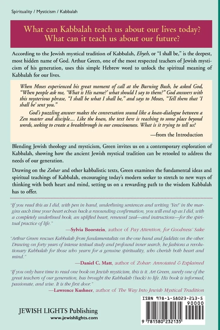 Rückseite: 9781580232135 | Ehyeh | A Kabbalah for Tomorrow | Arthur Green | Taschenbuch | 2004