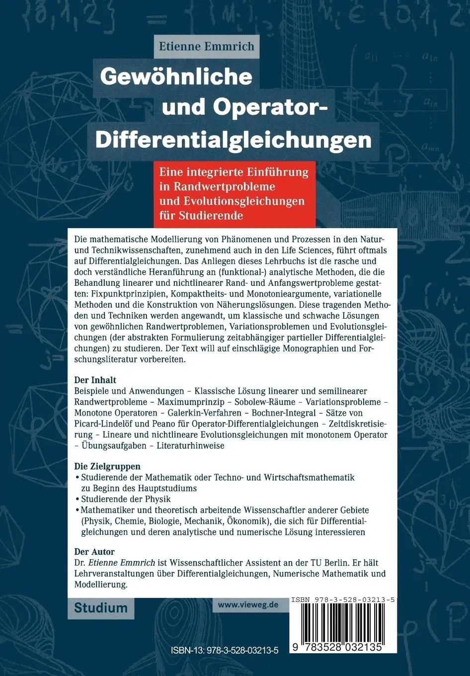 Rückseite: 9783528032135 | Gewöhnliche und Operator-Differentialgleichungen | Etienne Emmrich | x