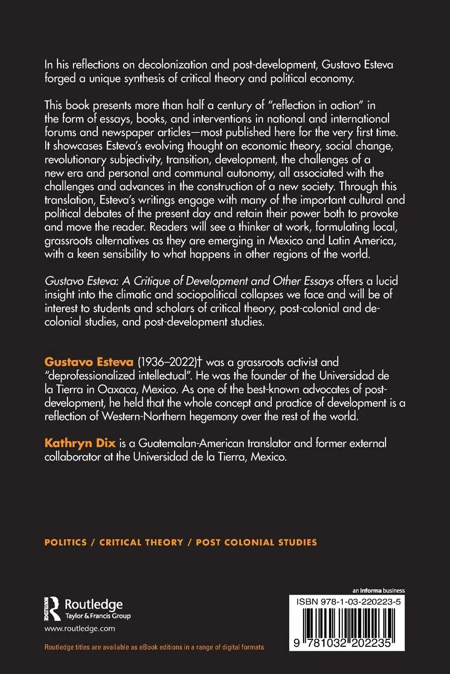 Rückseite: 9781032202235 | Gustavo Esteva | A Critique of Development and other essays | Esteva