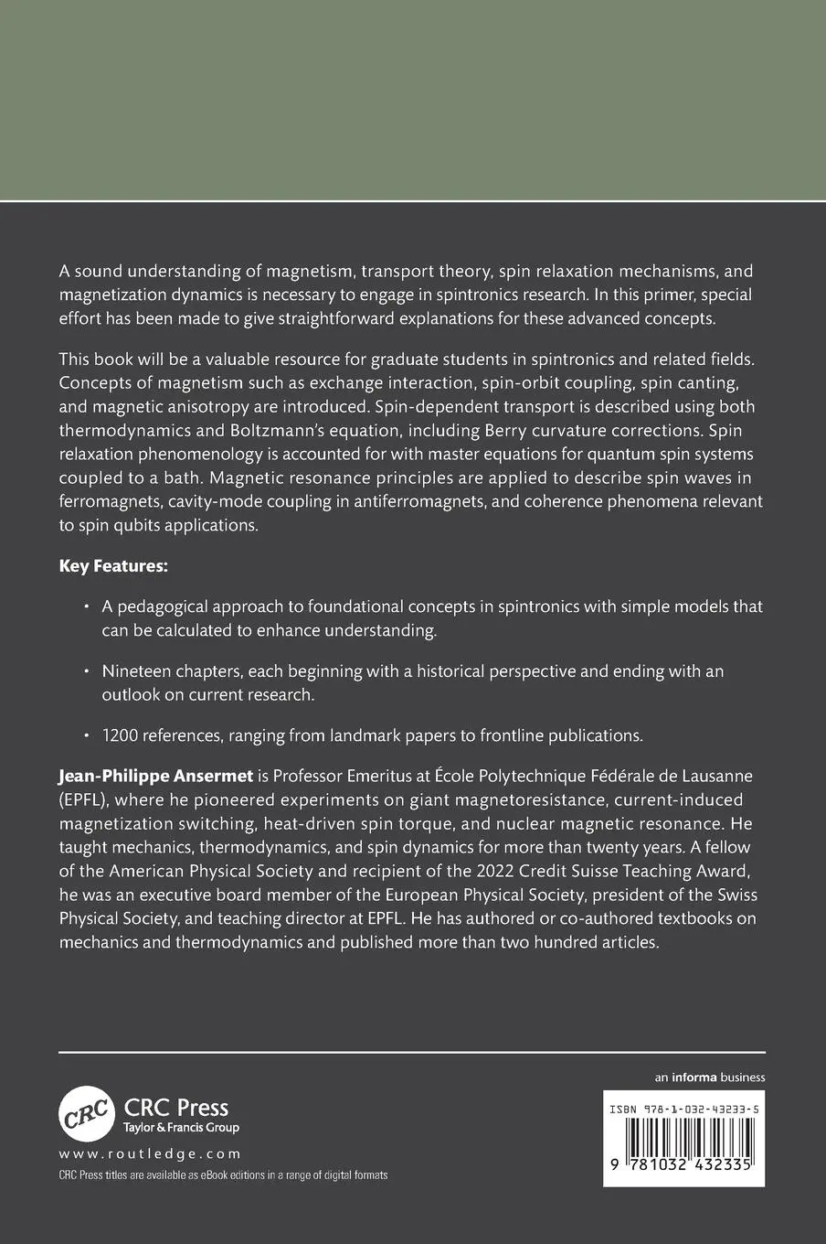 Rückseite: 9781032432335 | Spintronics | A Primer | Jean-Philippe Ansermet | Buch | Englisch