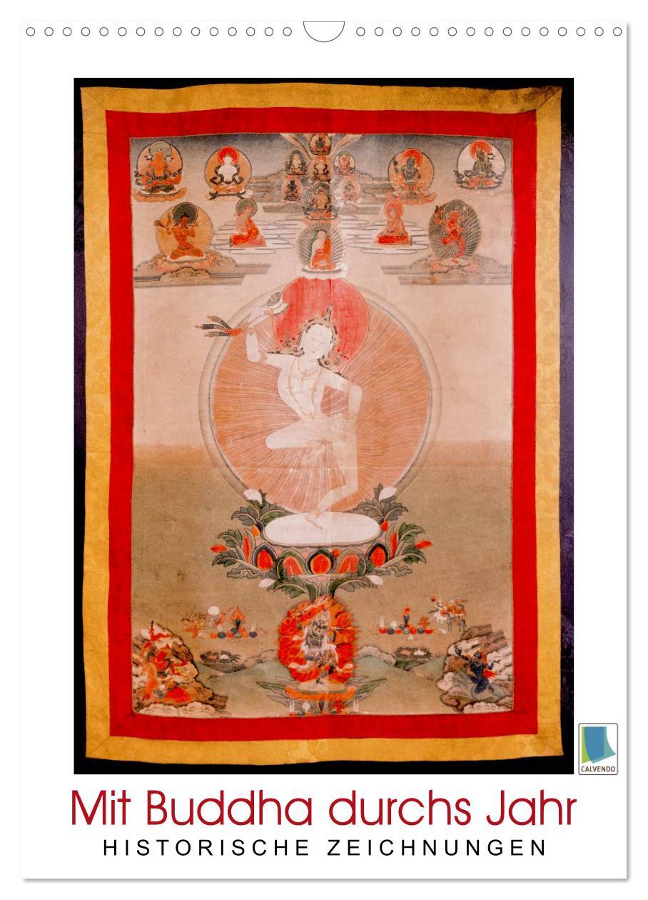 Cover: 9783457042335 | Mit Buddha durchs Jahr: historische Zeichnungen (Wandkalender 2025...
