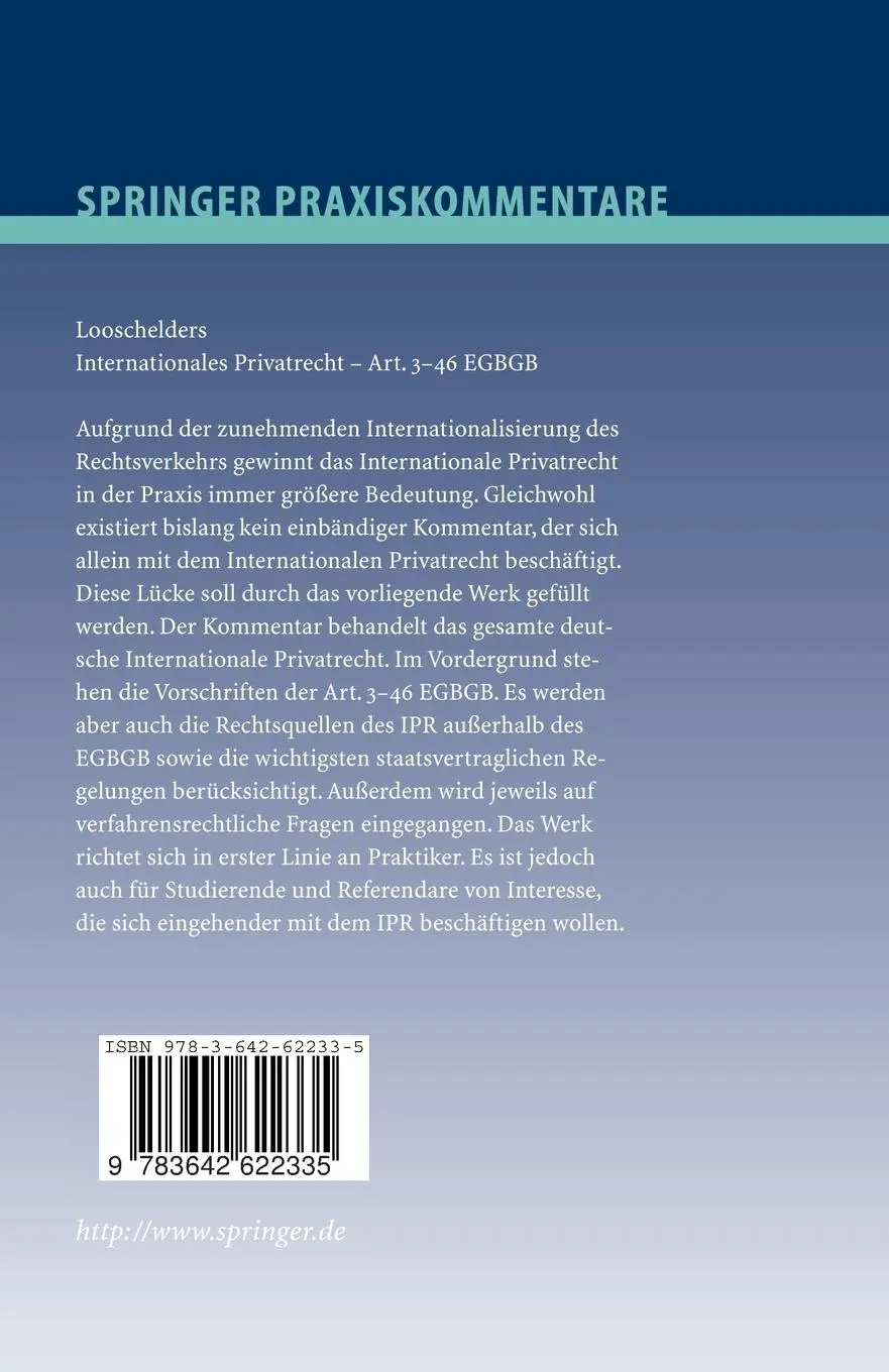 Rückseite: 9783642622335 | Internationales Privatrecht ¿ Art. 3¿46 EGBGB | Dirk Looschelders