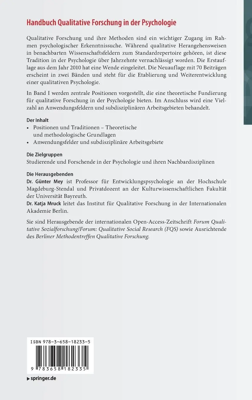 Rückseite: 9783658182335 | Handbuch Qualitative Forschung in der Psychologie | Mruck (u. a.) | xv