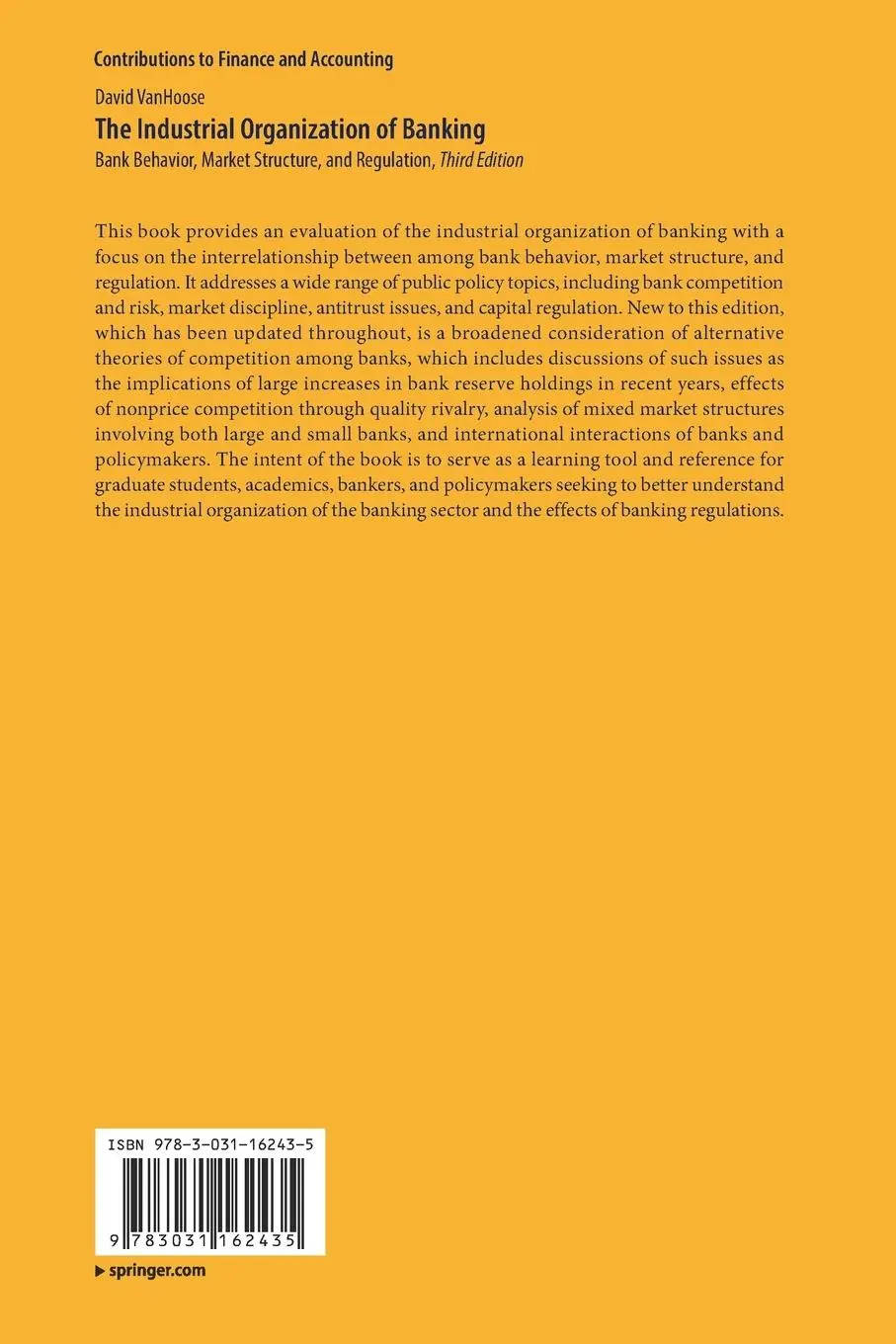 Rückseite: 9783031162435 | The Industrial Organization of Banking | David Vanhoose | Taschenbuch