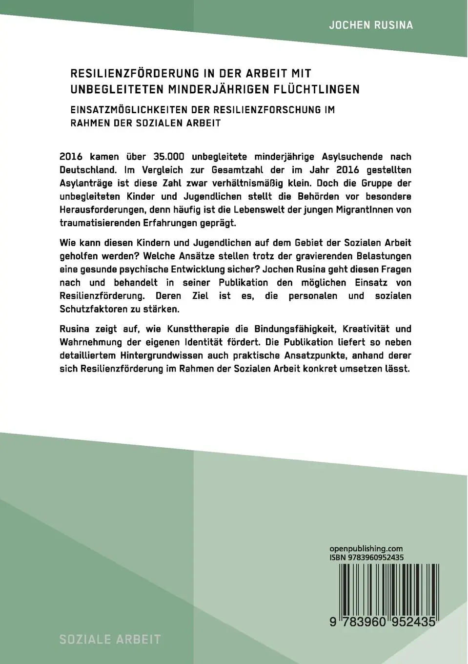 Rückseite: 9783960952435 | Resilienzförderung in der Arbeit mit unbegleiteten minderjährigen...