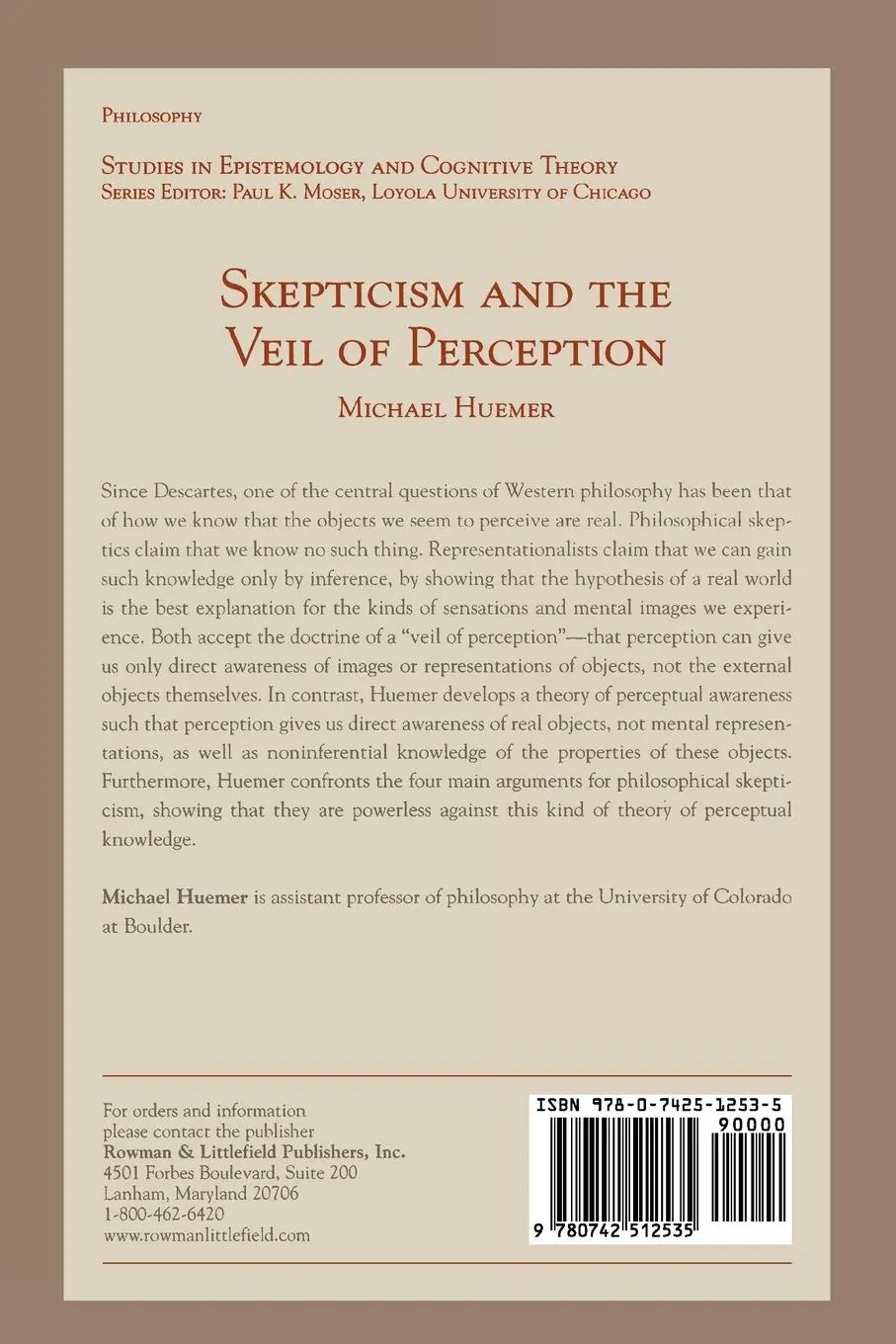 Rückseite: 9780742512535 | Skepticism and the Veil of Perception | Michael Huemer | Taschenbuch