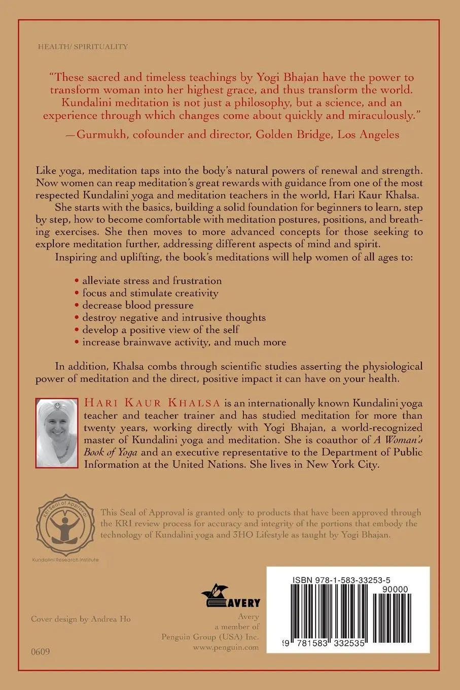 Rückseite: 9781583332535 | A Woman's Book of Meditation | Hari Kaur Khalsa | Taschenbuch | 178 S.
