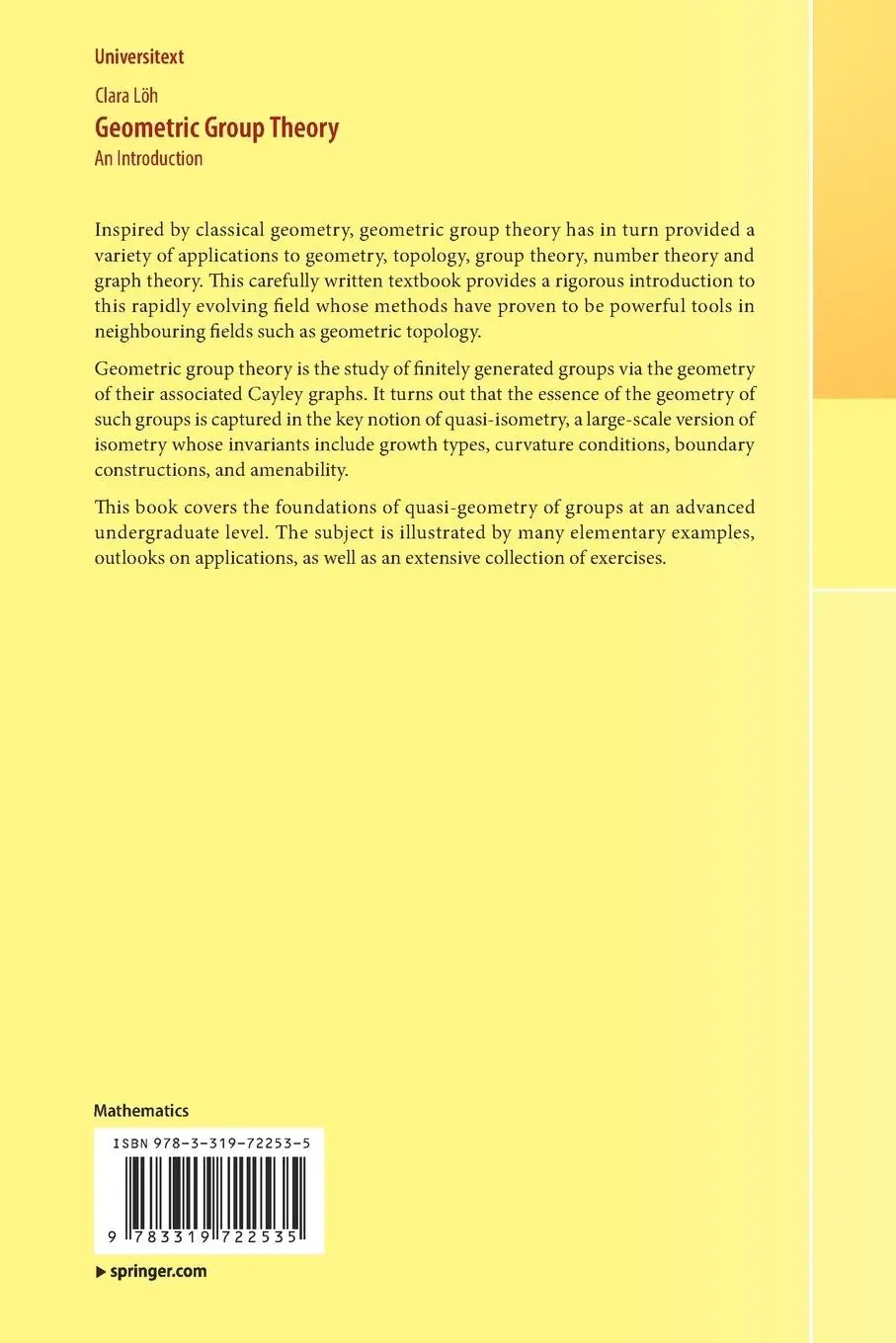 Rückseite: 9783319722535 | Geometric Group Theory | An Introduction | Clara Löh | Taschenbuch