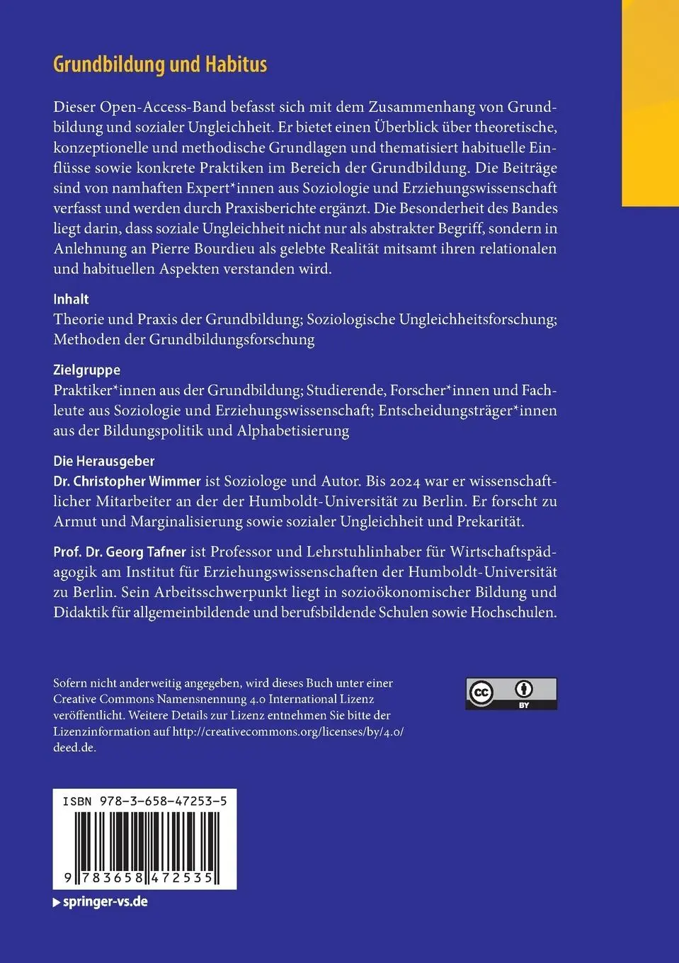 Rückseite: 9783658472535 | Grundbildung und Habitus | Theorie - Methode - Praxis | Tafner (u. a.)