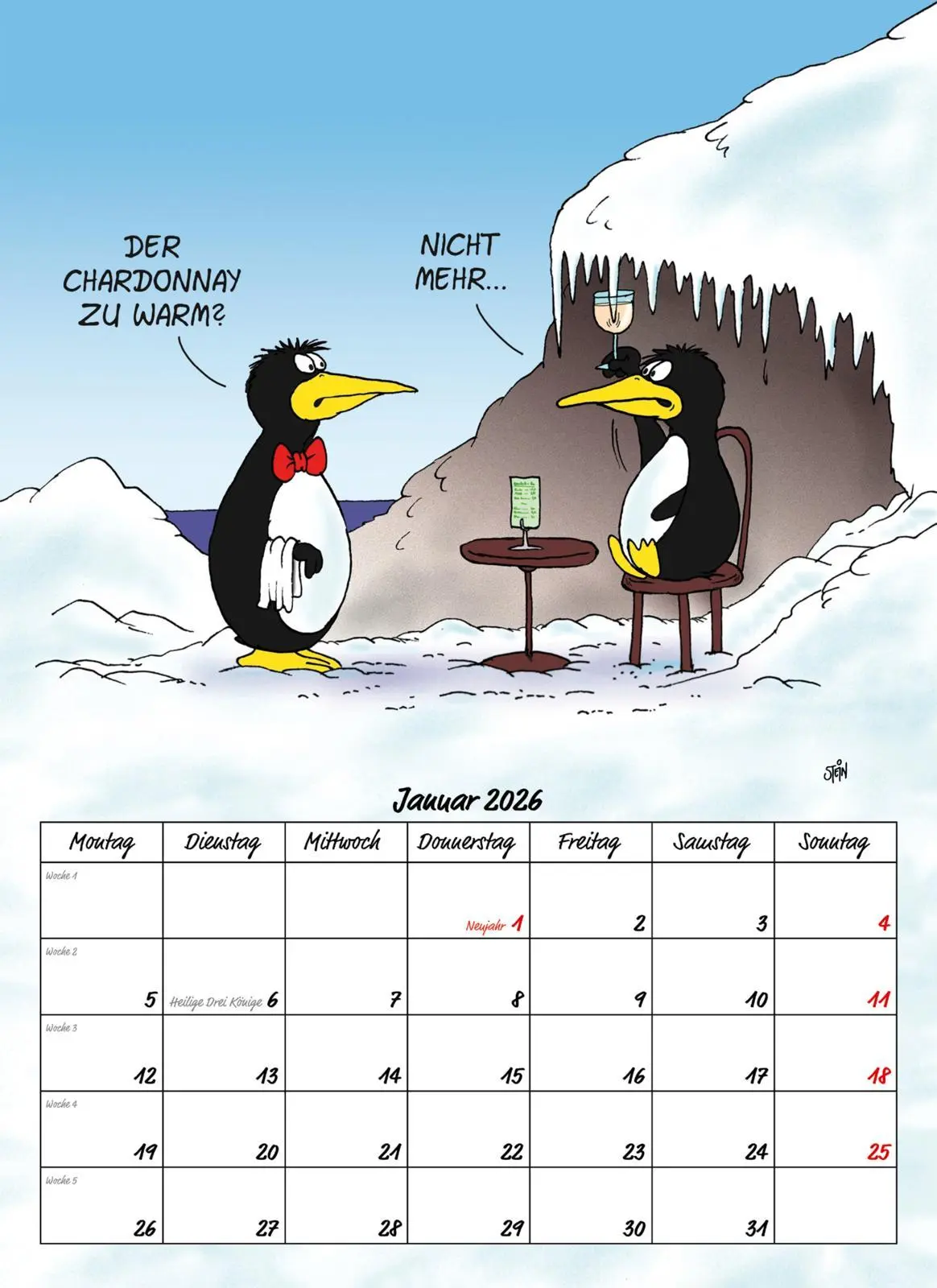 Bild: 9783830322535 | Uli Stein Tierische Zeiten 2026: Monatskalender für die Wand | Stein