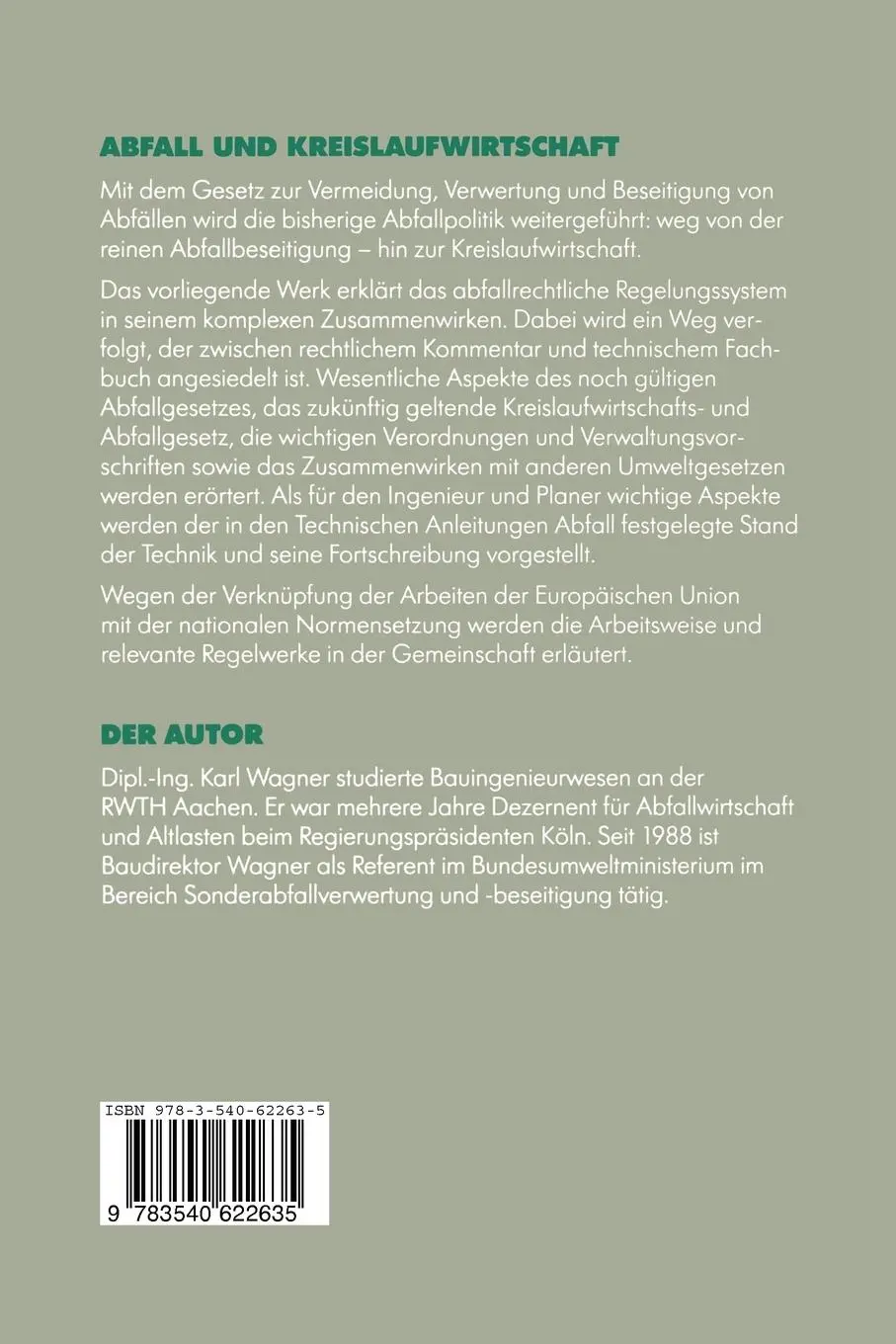 Rückseite: 9783540622635 | Abfall und Kreislaufwirtschaft | Karl Wagner | Taschenbuch | xiv