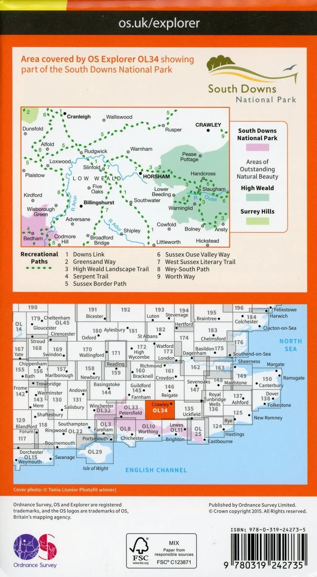 Bild: 9780319242735 | Crawley &amp; Horsham, Cranleigh &amp; Billingshurst | Ordnance Survey | 2015