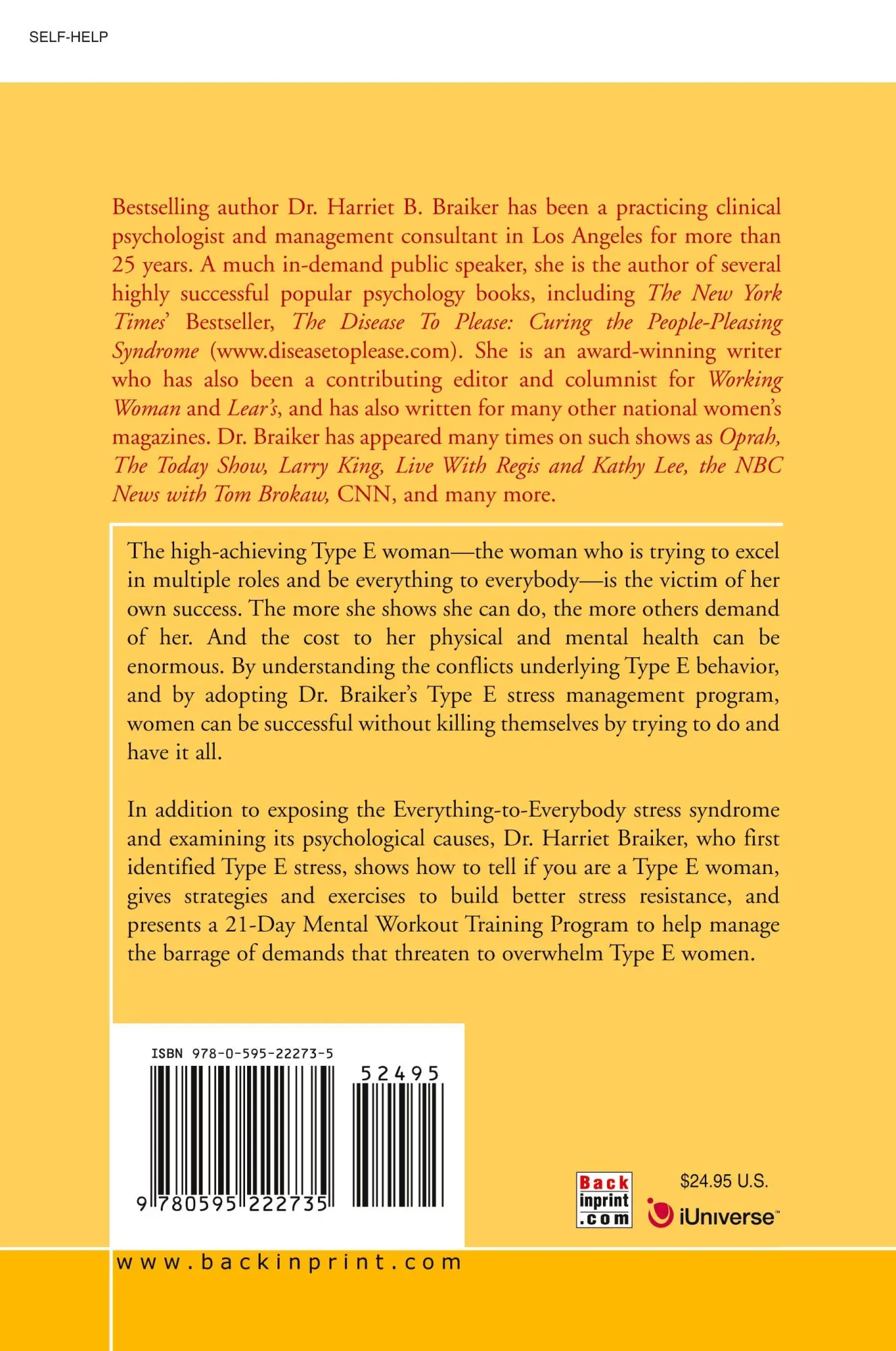 Rückseite: 9780595222735 | The Type E* Woman | Harriet B. Braiker | Taschenbuch | Englisch | 2002