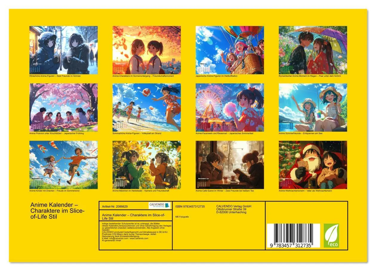 Bild: 9783457312735 | Anime Kalender - Charaktere im Slice-of-Life Stil (Wandkalender...