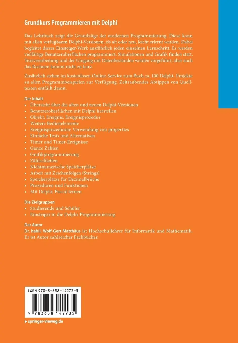 Rückseite: 9783658142735 | Grundkurs Programmieren mit Delphi | Wolf-Gert Matthäus | Taschenbuch