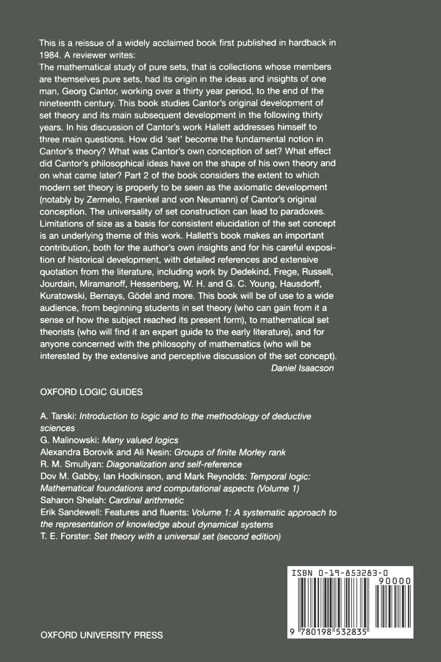 Rückseite: 9780198532835 | Cantorian Set Theory and Limitation of Size | Michael Hallett | Buch